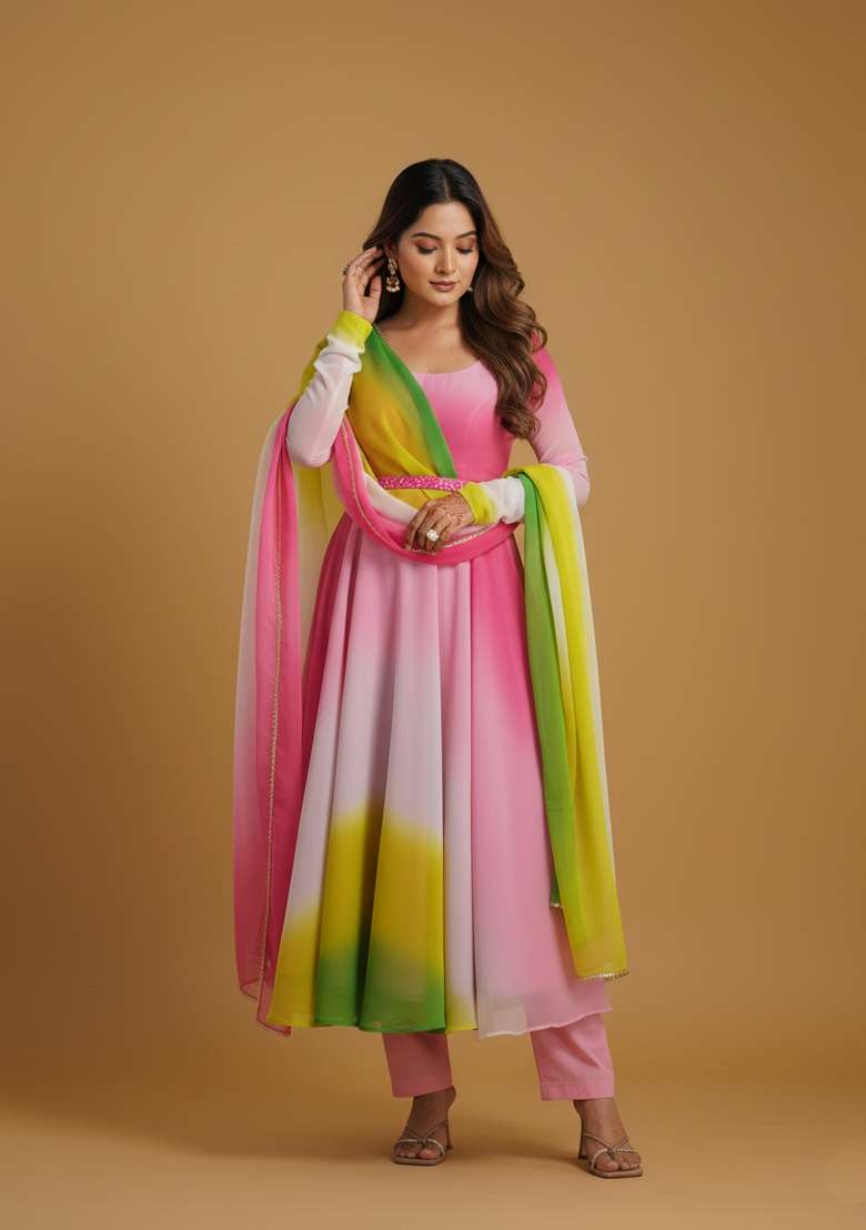 Multicolor Colorful Tye Dye Georgette Kurta Set - Indya