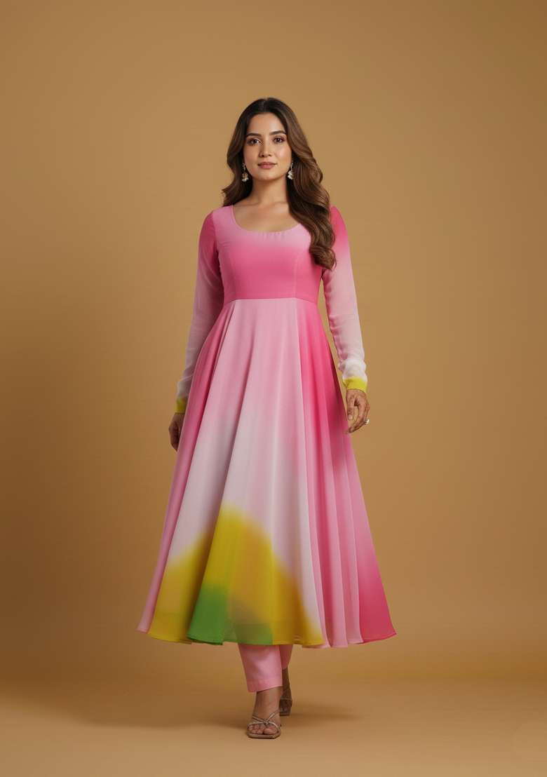 Multicolor Colorful Tye Dye Georgette Kurta Set - Indya