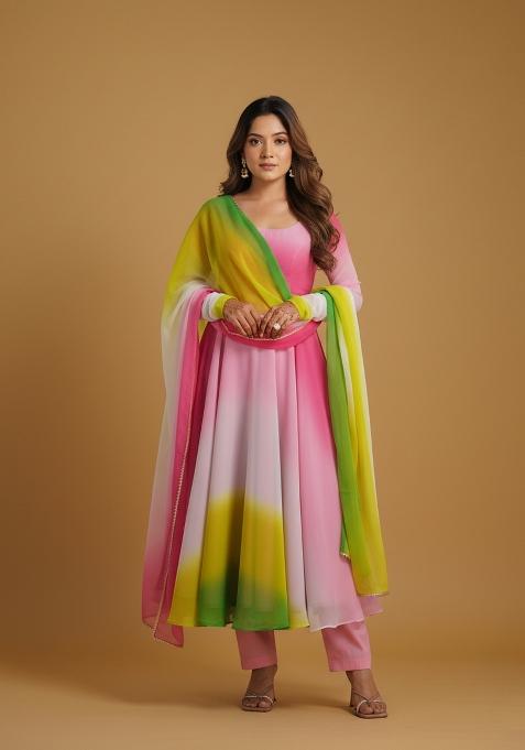Multicolor Colorful Tye Dye Georgette Kurta Set