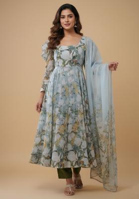 Multicolor Printed Silk Blend Kurta Set