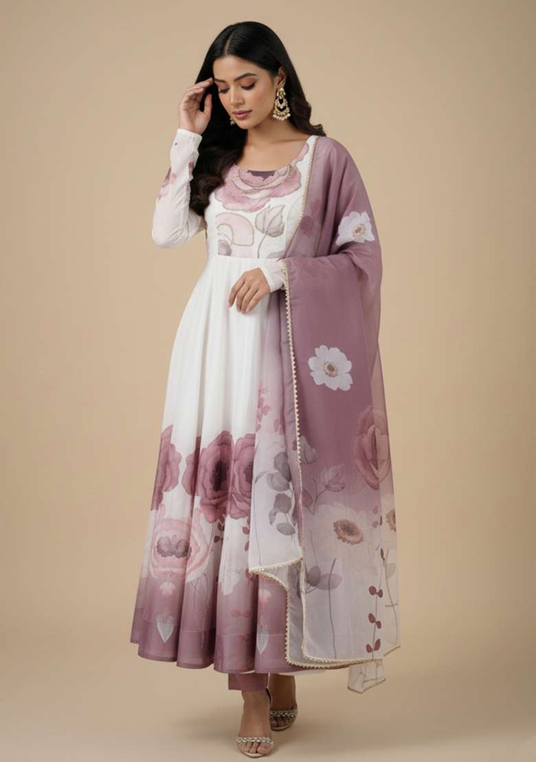 Multicolor Printed Silk Blend Kurta Set - Indya