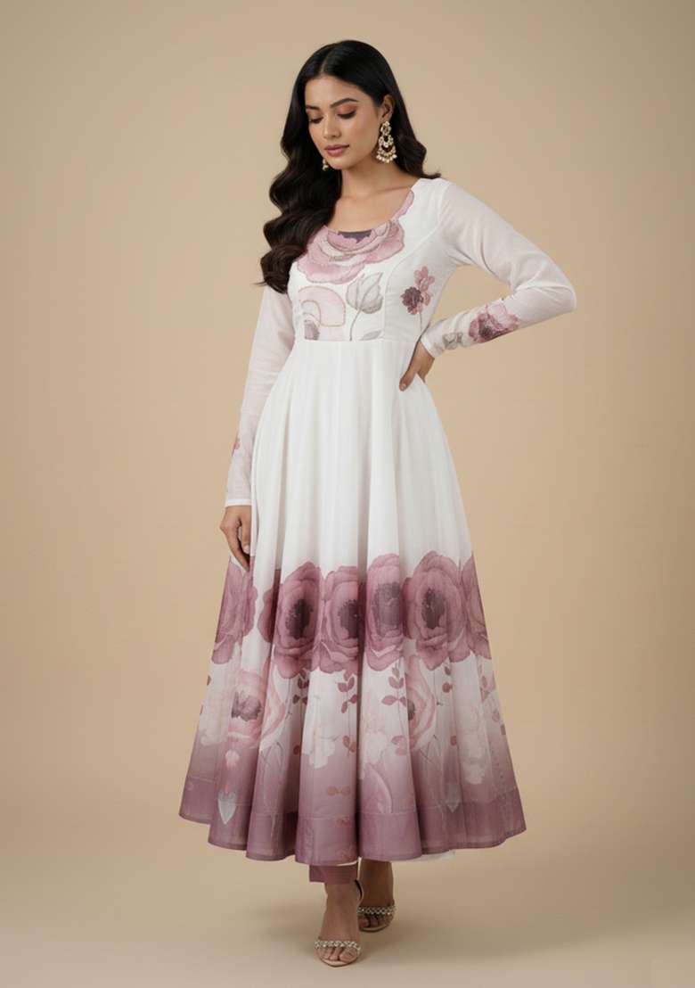 Multicolor Printed Silk Blend Kurta Set - Indya