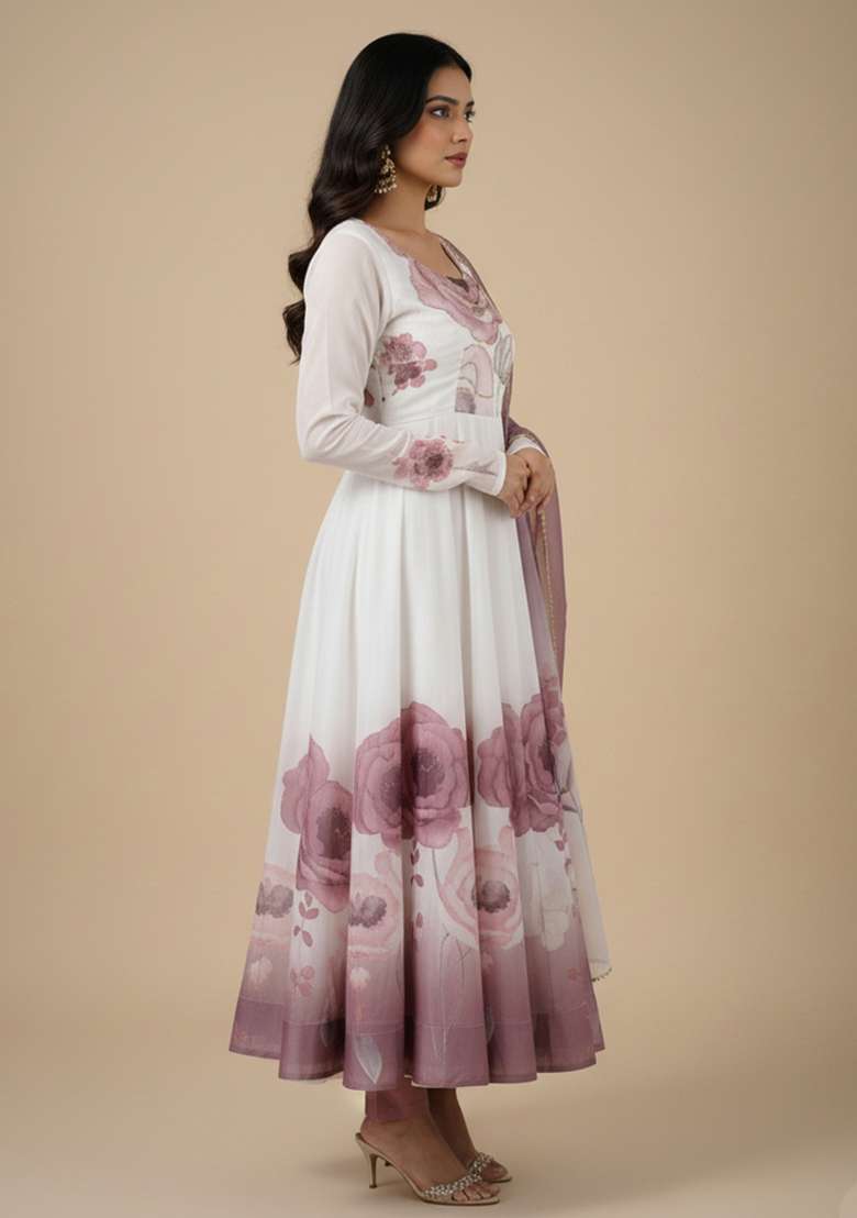 Multicolor Printed Silk Blend Kurta Set - Indya