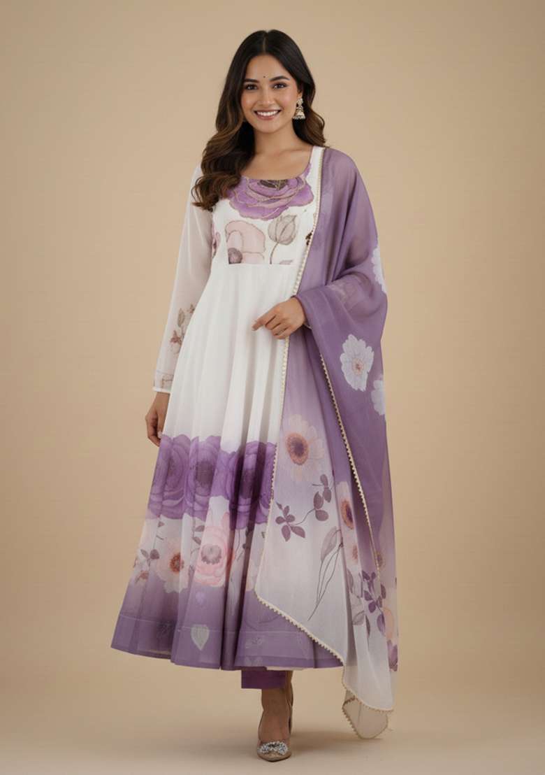 Multicolor Printed Silk Blend Kurta Set - Indya