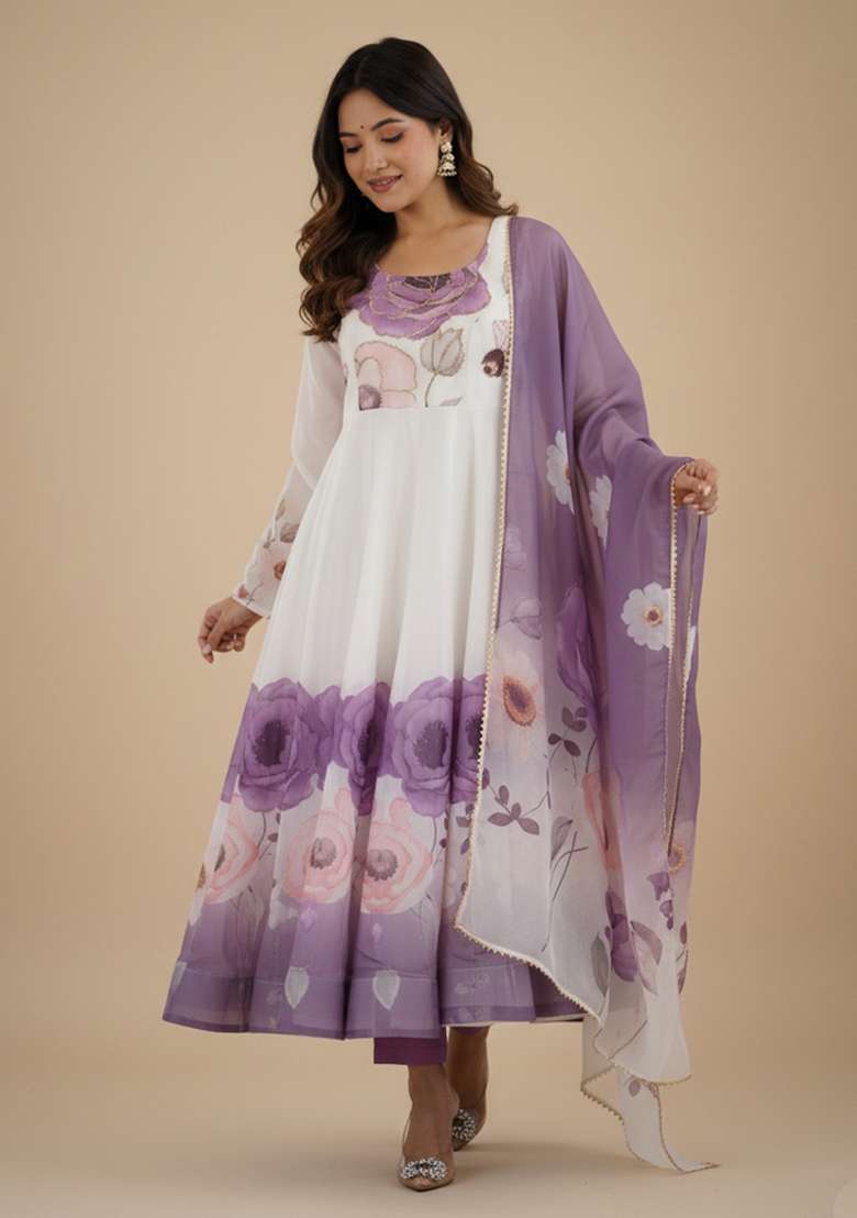 Multicolor Printed Silk Blend Kurta Set - Indya
