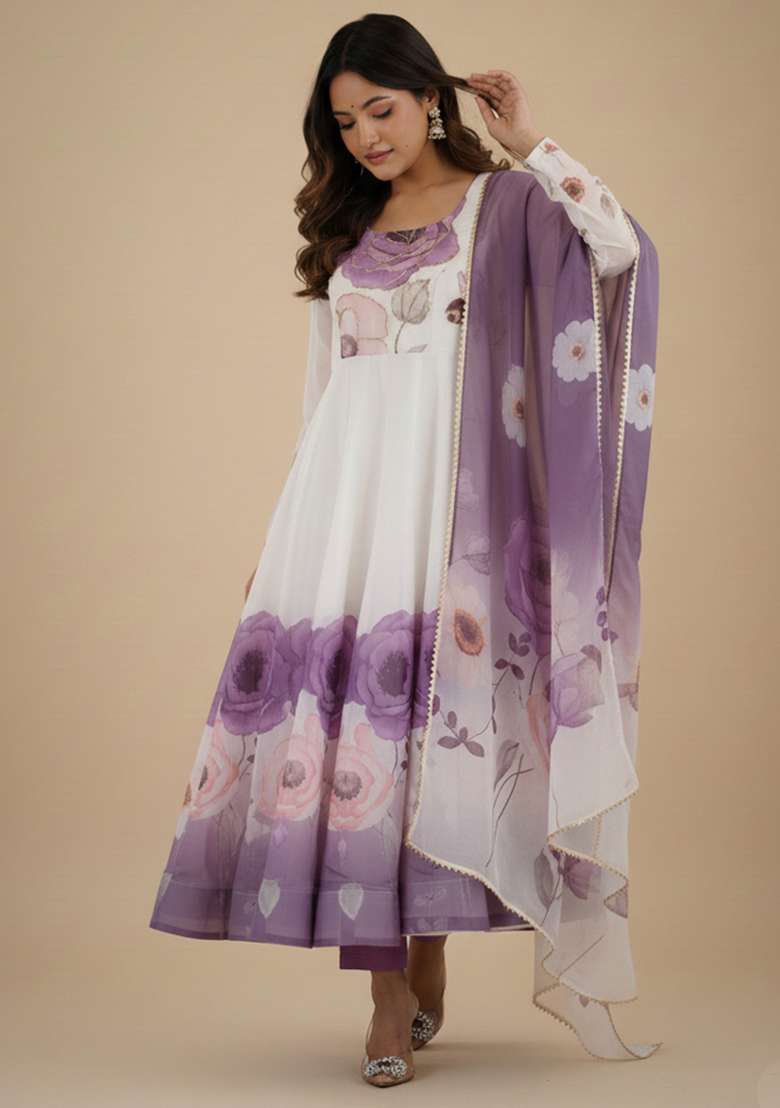 Multicolor Printed Silk Blend Kurta Set - Indya
