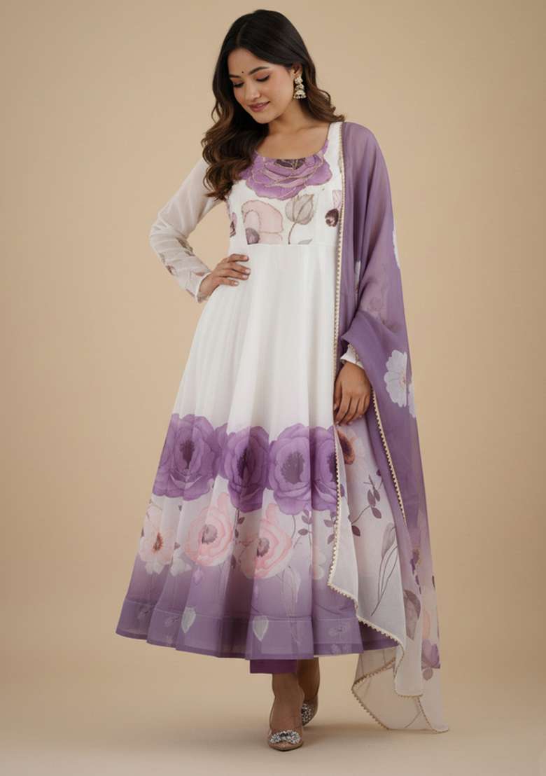 Multicolor Printed Silk Blend Kurta Set - Indya