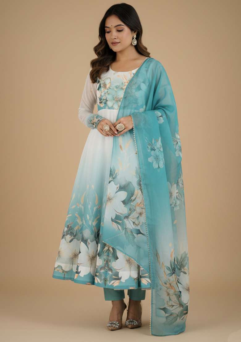 Multicolor Printed Silk Blend Kurta Set - Indya