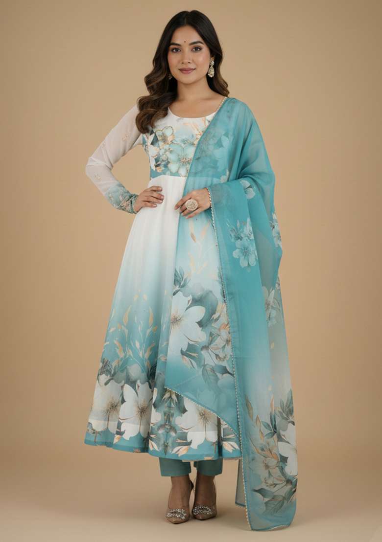 Multicolor Printed Silk Blend Kurta Set - Indya