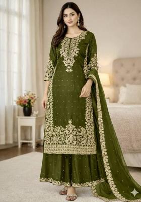Mehendi Green Embroidered Silk Kurta Set