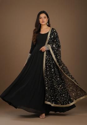 Black Embroidered Georgette Kurta Set