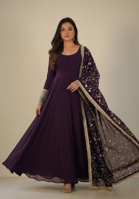 Purple Embroidered Georgette Kurta Set