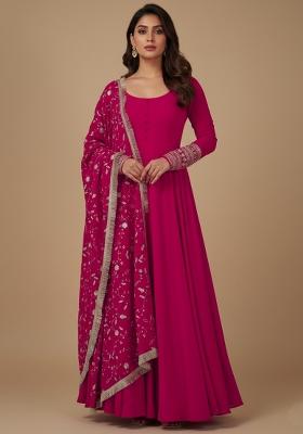 Rani Pink Embroidered Georgette Kurta Set