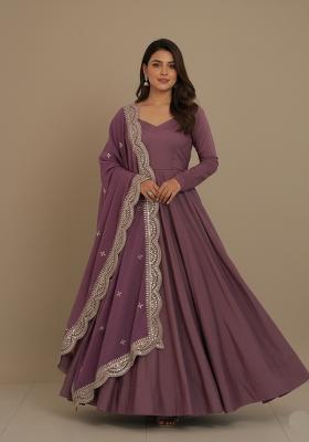 Mauve Embroidered Silk Kurta Set