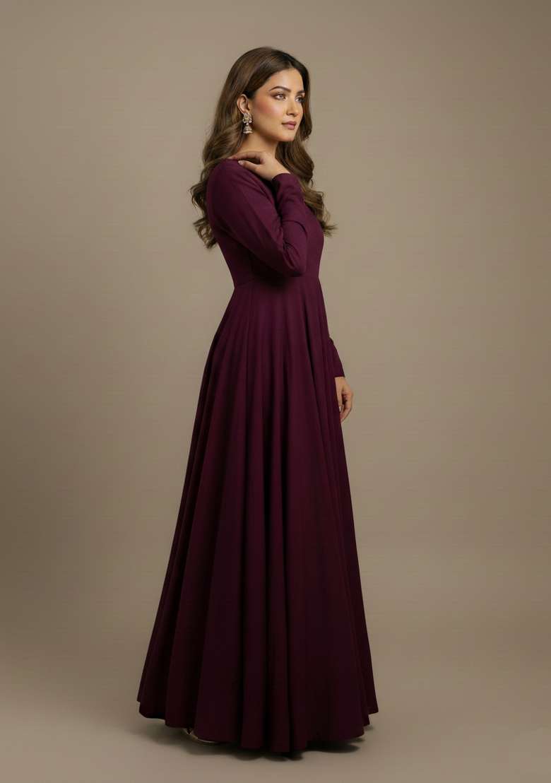 Wine Embroidered Silk Blend Kurta Set - Indya
