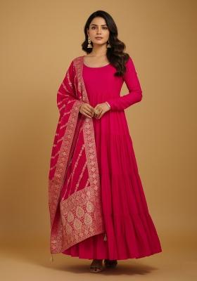 Pink Jacquard Work Silk Kurta Set