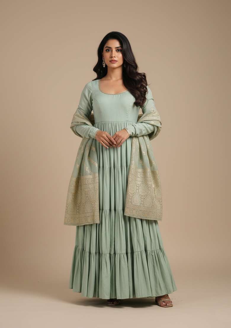 Pista Jacquard Work Silk Blend Kurta Set - Indya