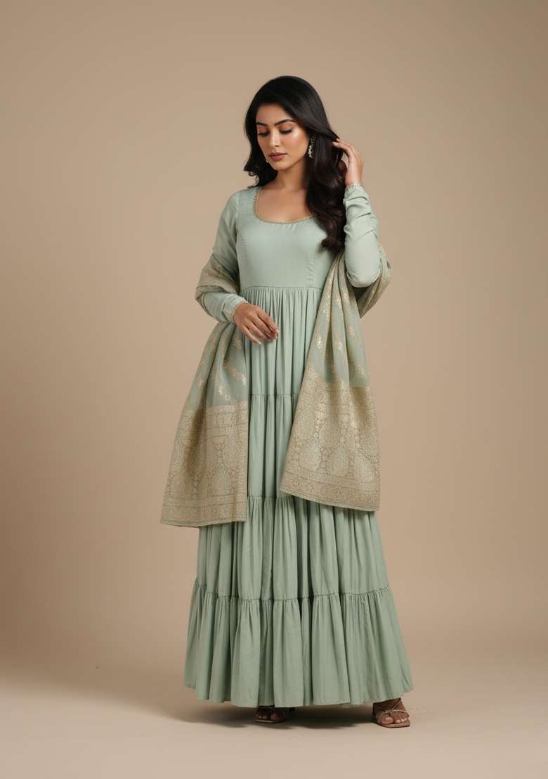 Pista Jacquard Work Silk Blend Kurta Set - Indya