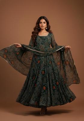 Green Printed Chiffon Kurta Set
