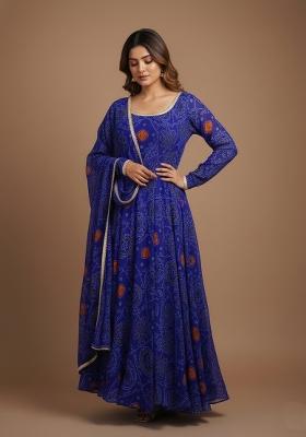 Royal Blue Printed Chiffon Kurta Set