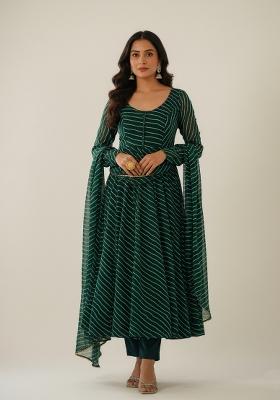 Green Printed Georgette Kurta Set
