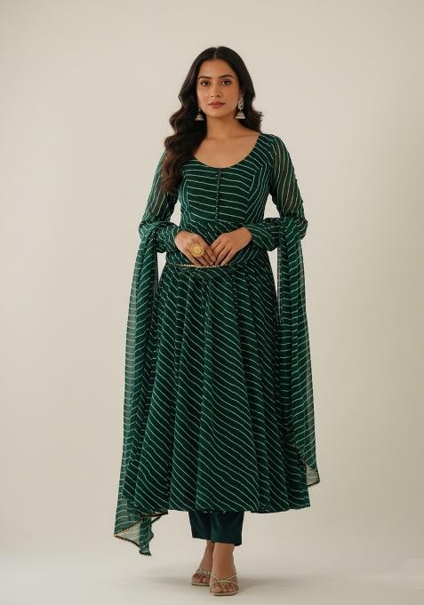 Green Printed Georgette Kurta Set