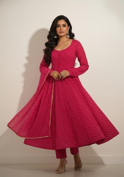 Pink Printed Georgette Kurta Set
