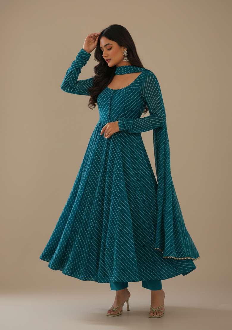 Rama Printed Georgette Kurta Set - Indya