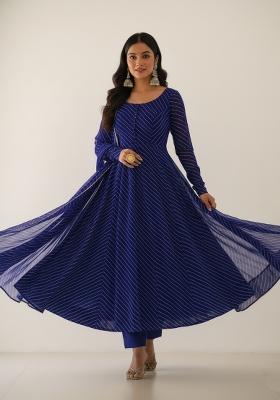 Royal Blue Printed Georgette Kurta Set