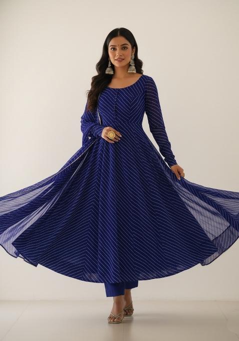 Royal Blue Printed Georgette Kurta Set