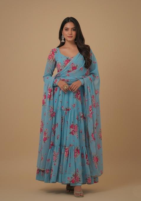 Multicolor Printed Georgette Kurta Set