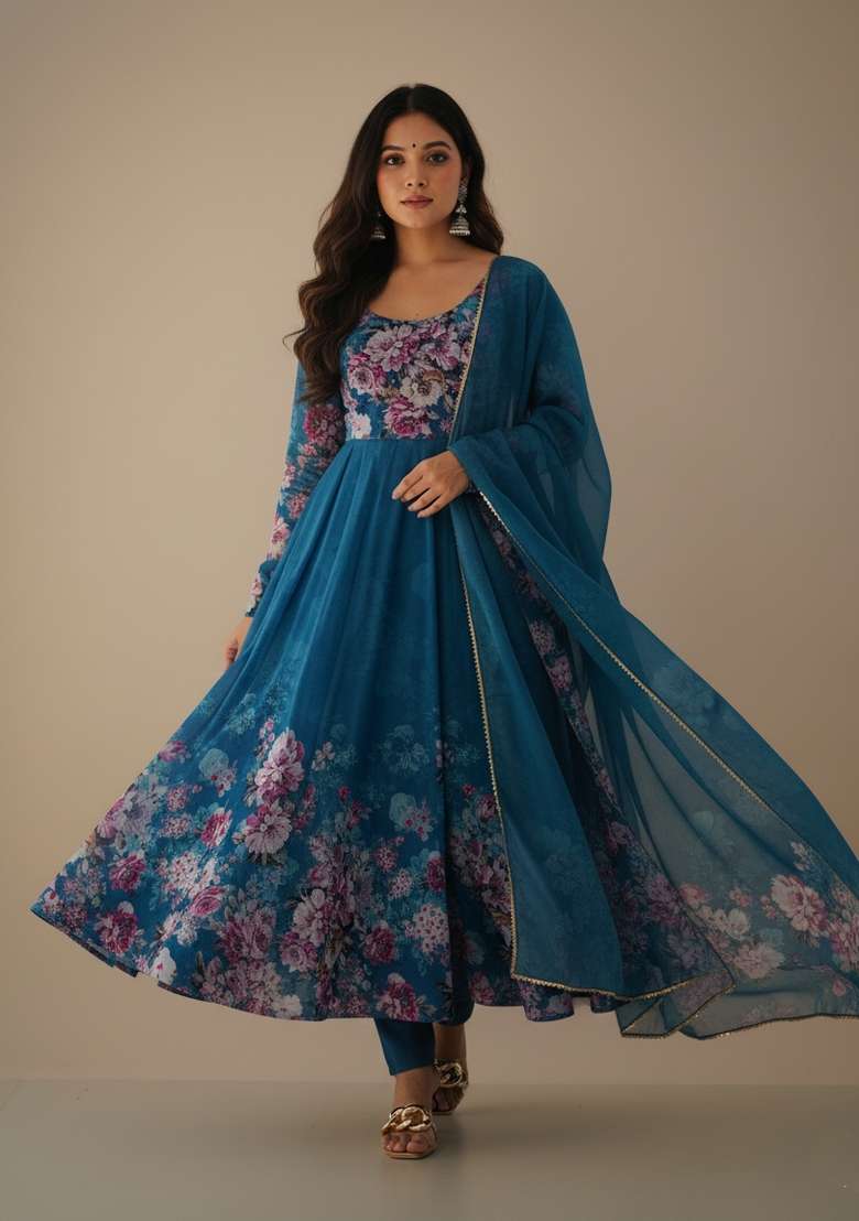 Rama Printed Silk Blend Kurta Set - Indya