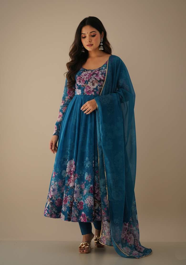 Rama Printed Silk Blend Kurta Set - Indya