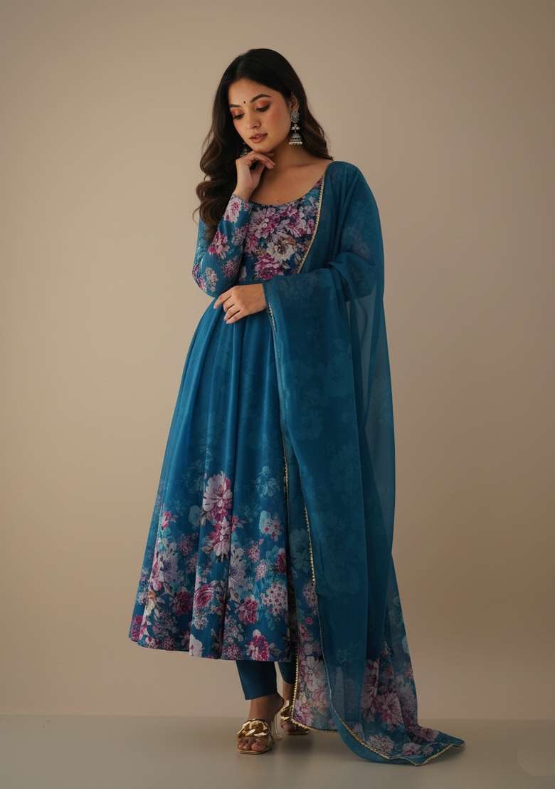 Rama Printed Silk Blend Kurta Set - Indya