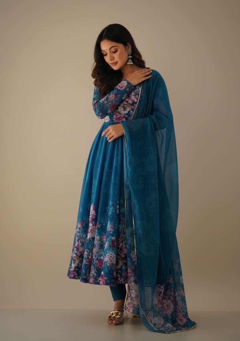 Rama Printed Silk Blend Kurta Set - Indya
