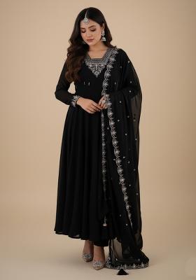 Black Embroidered Georgette Kurta Set