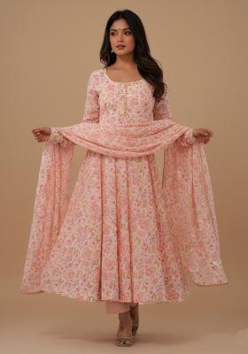 Multicolor Printed Chiffon Kurta Set