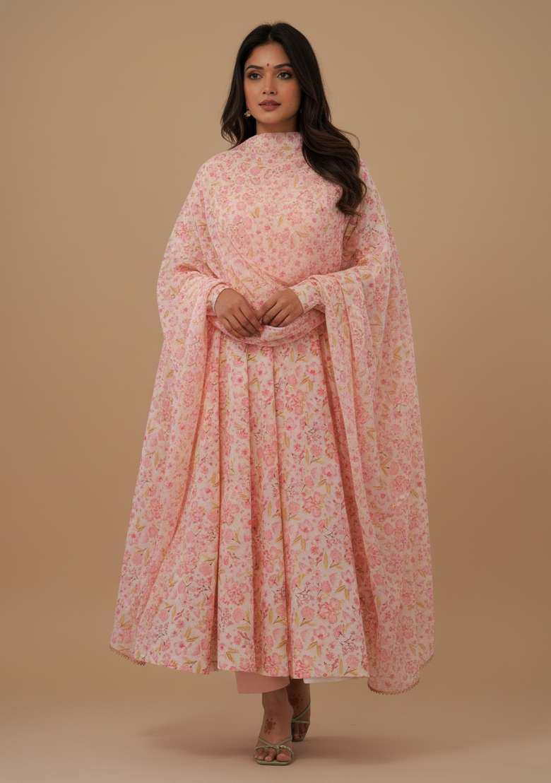 Multicolor Printed Chiffon Kurta Set - Indya