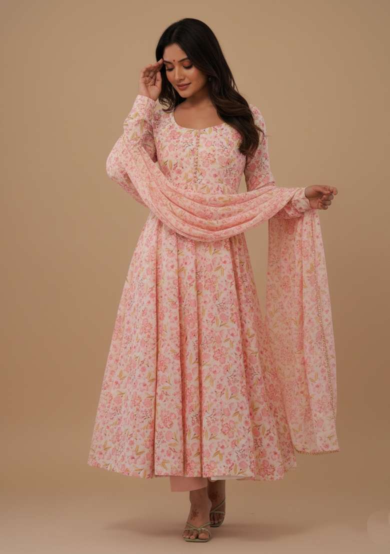 Multicolor Printed Chiffon Kurta Set - Indya