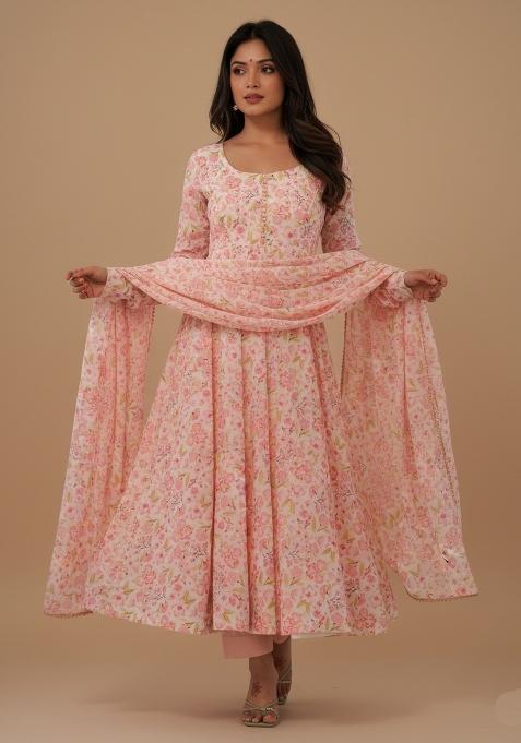 Multicolor Printed Chiffon Kurta Set