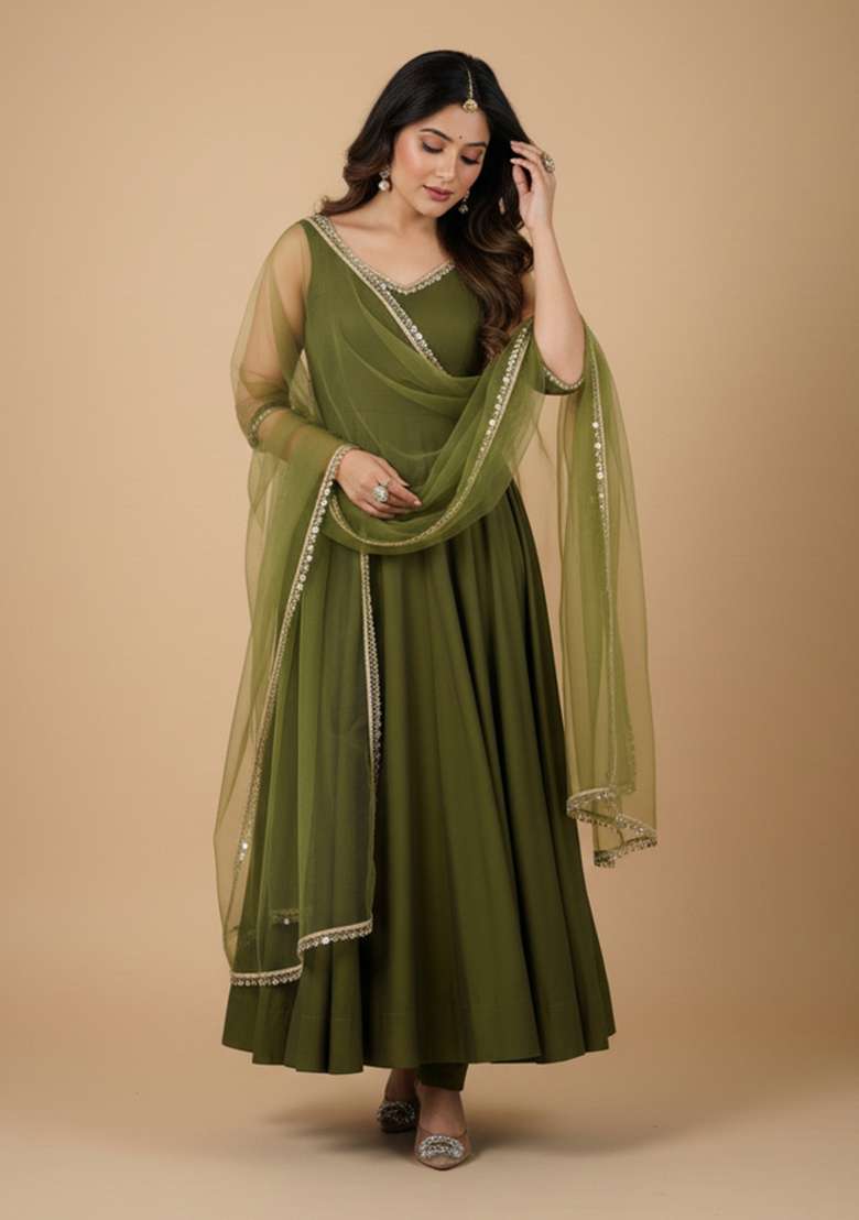 Mehendi Embroidered Silk Blend Kurta Set - Indya