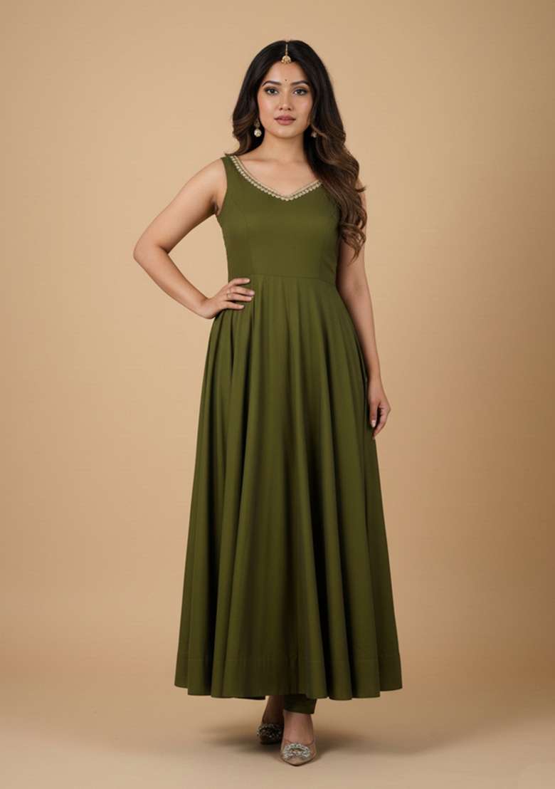 Mehendi Embroidered Silk Blend Kurta Set - Indya