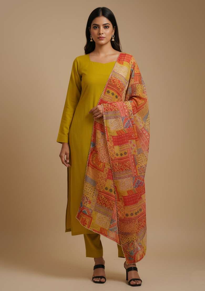 Multicolor Printed Viscose Kurta Set - Indya