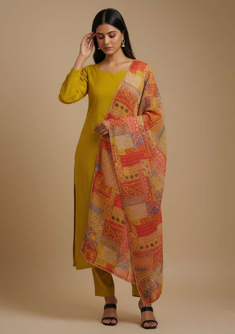 Multicolor Printed Viscose Kurta Set - Indya
