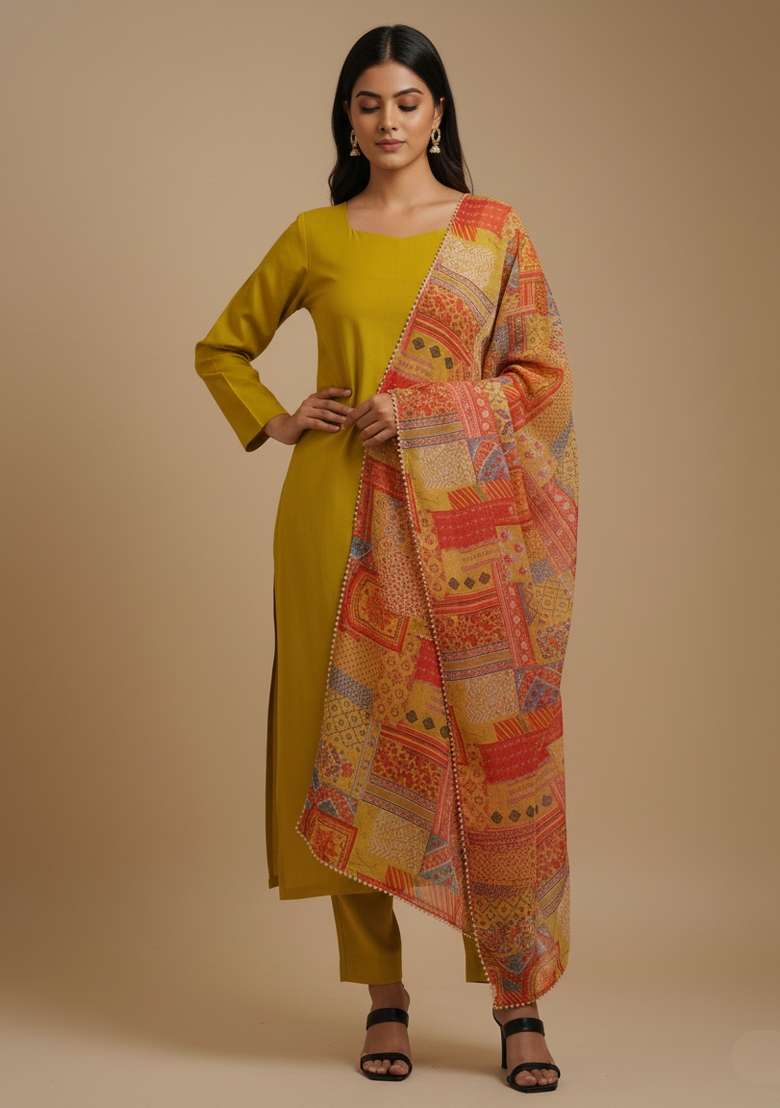 Multicolor Printed Viscose Kurta Set - Indya