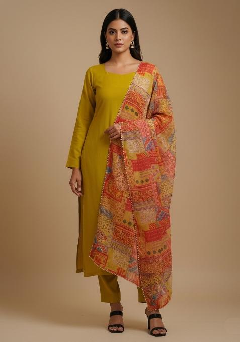 Multicolor Printed Viscose Kurta Set