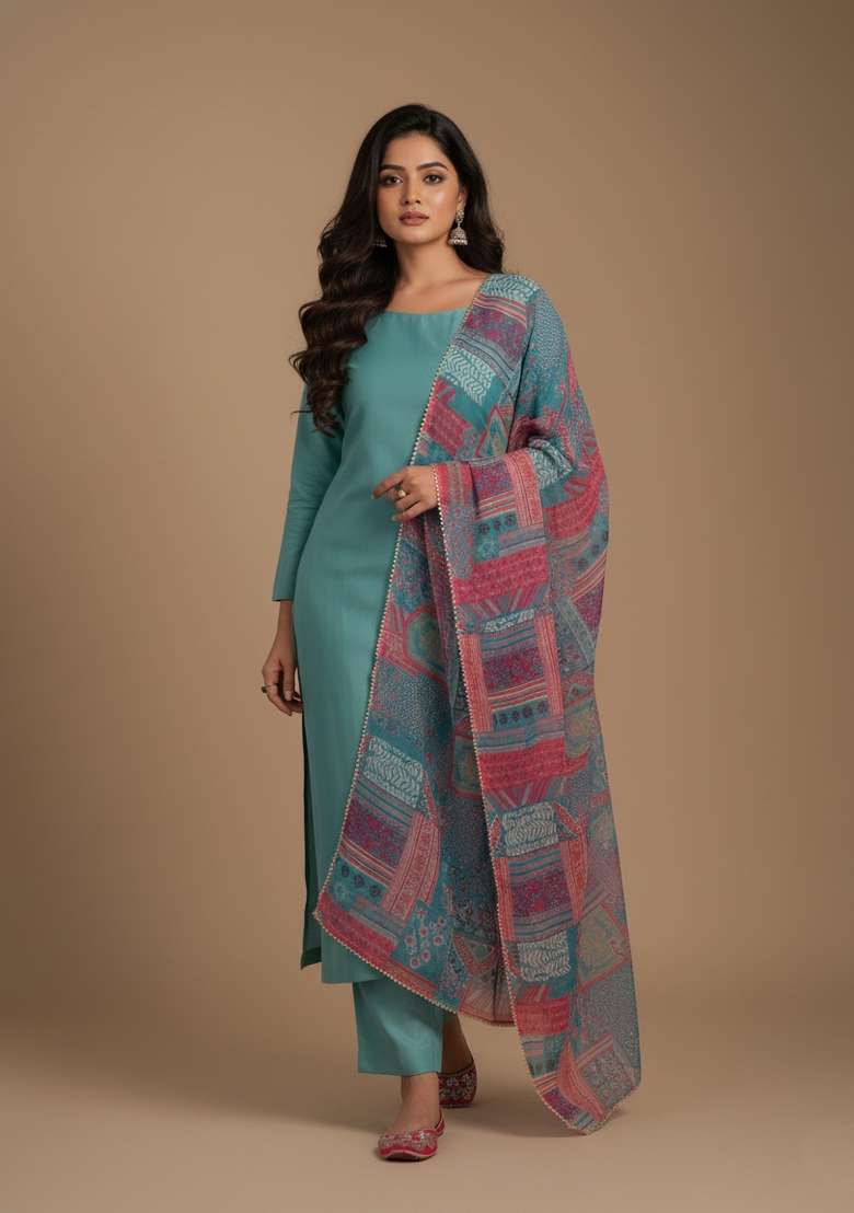 Multicolor Printed Viscose Kurta Set - Indya