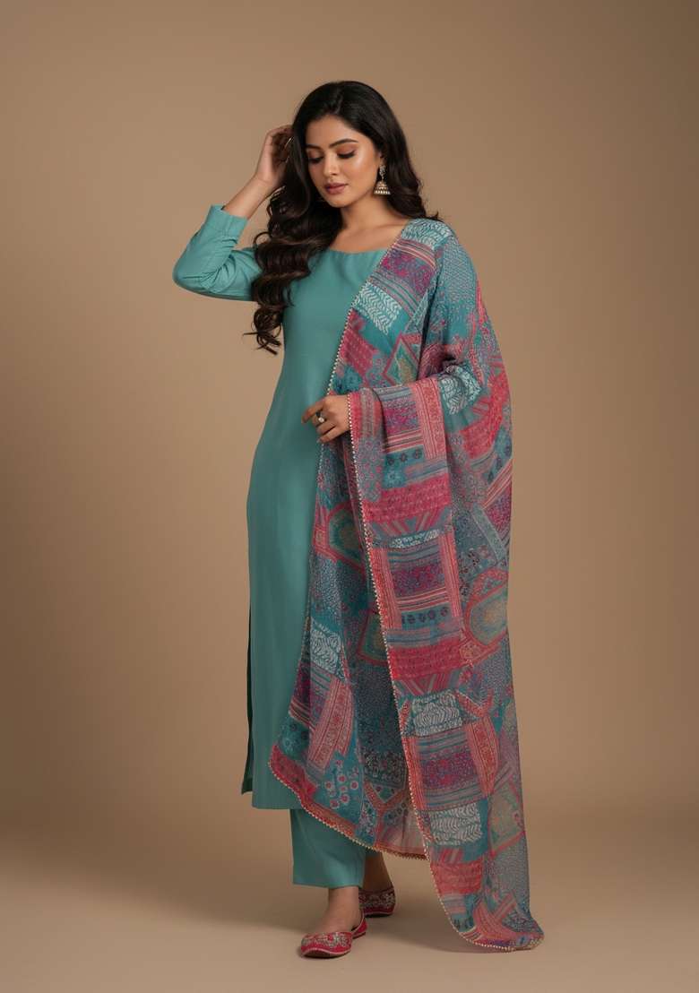 Multicolor Printed Viscose Kurta Set - Indya