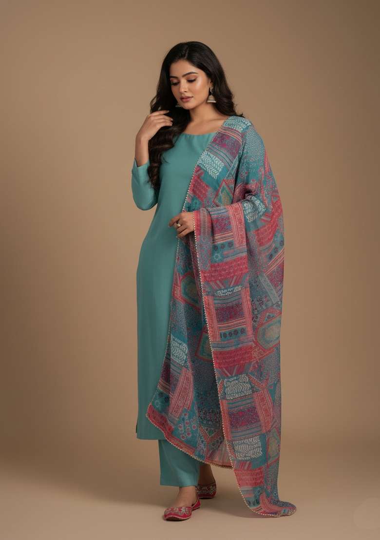 Multicolor Printed Viscose Kurta Set - Indya