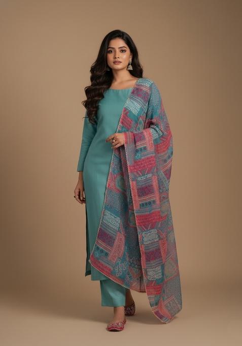 Multicolor Printed Viscose Kurta Set